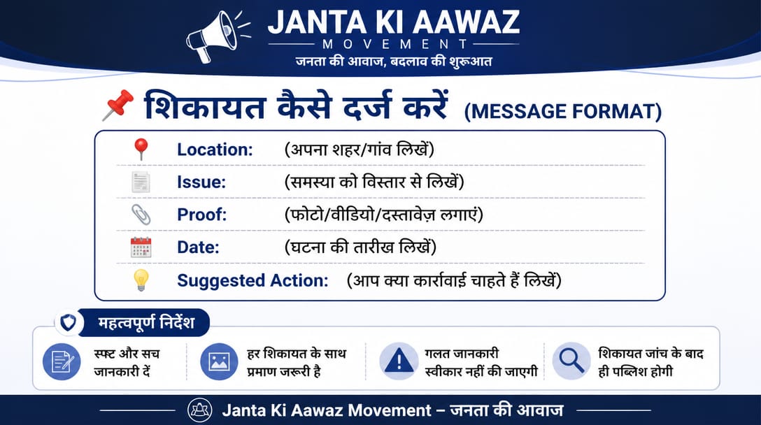 Shikayat kaise darj karein — message format